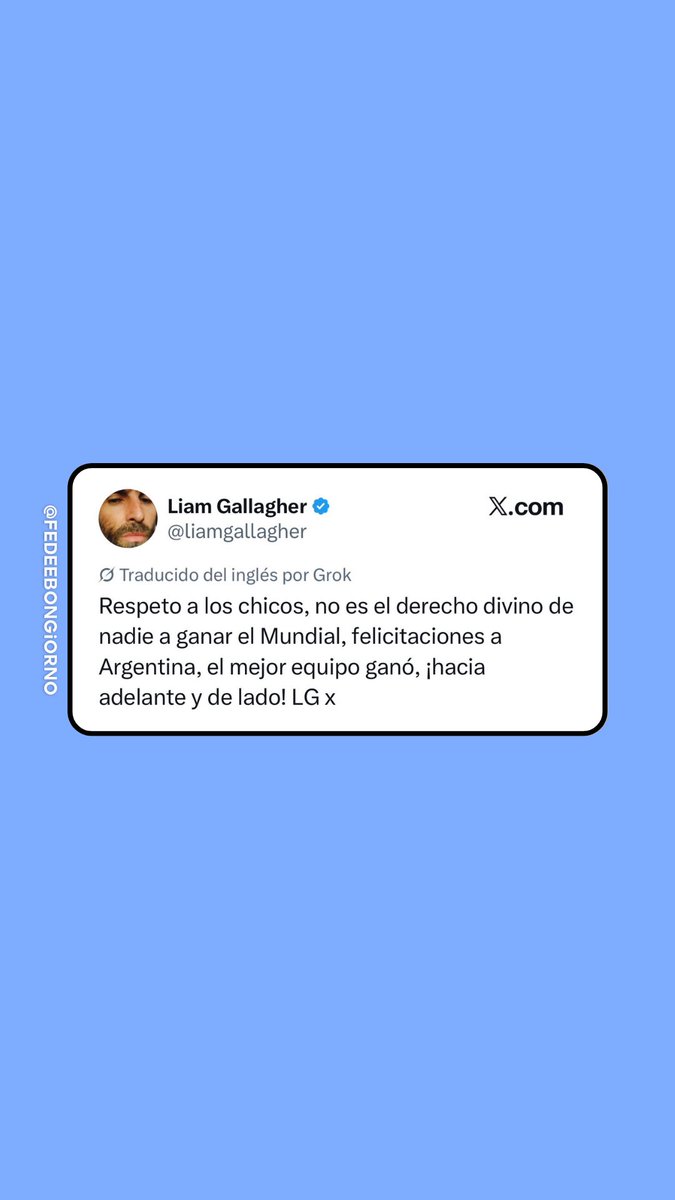 fedeebongiorno's tweet photo. ⚽️ Liam Gallagher opinó de la victoria de Argentina sobre Inglaterra en la semifinal del Mundial 2026:

“El mejor equipo ganó” https://t.co/Y2wSe5PFAg