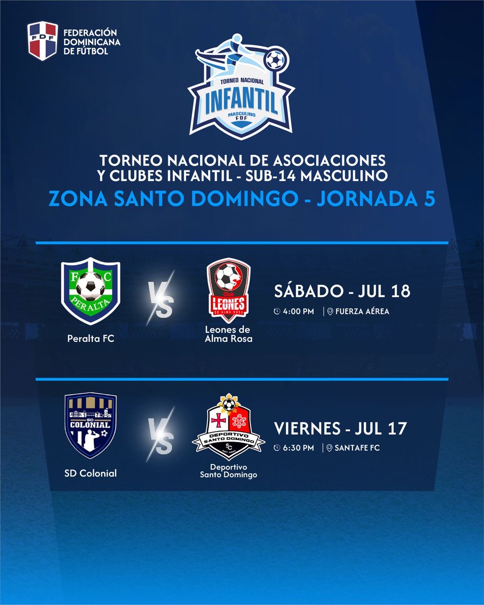 fedofutbol's tweet photo. Próximos partidos del TNAC Infantil Masculino sub-14.

#federaciondominicanadefutbol #FDF https://t.co/9njocrXC4c