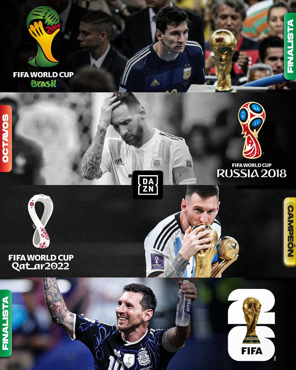 DAZNFutbol's tweet photo. EL MÁS GRANDE BRILLANDO EN EL ESCENARIO MÁS GRANDE 🇦🇷🐐

Messi ha llevado a Argentina a TRES de las últimas cuatro finales de Mundial. IMPRESIONANTE. Nunca volveremos a ver nada igual 🥹⭐

#DAZNMundial #FIFAWorldCup https://t.co/V7OlraKyOG