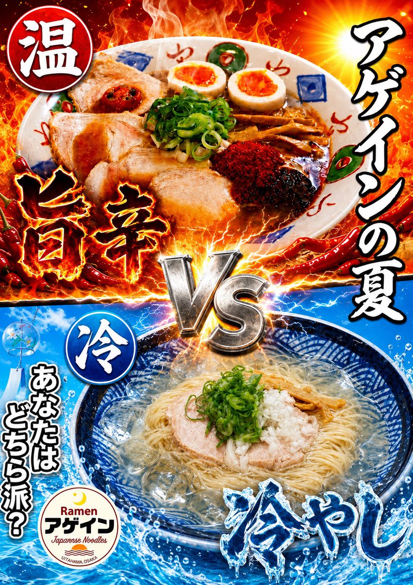 Ramen_again's tweet photo. 7/16(木)10:00-14:00

旨辛らーめん（味噌 or 醤油）
スパイスの辛さの中に旨みあり

冷やしらーめん（塩 or 醤油）
一番出汁ジュレスープ

炭火吊るし焼き(試作)と煮豚の
2種類のチャーシュー

#Ramenアゲイン
#北浜
#旨辛アゲイン 
#夏こそラーメン https://t.co/ZbfdwkjOtl