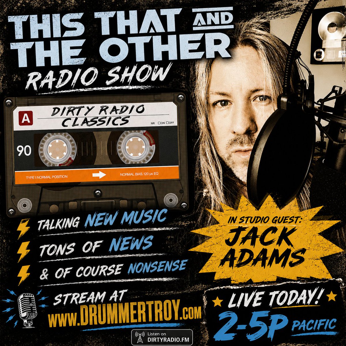 drummertpf's tweet photo. BACK LIVE #TTTO - GOING UNTIL 6P PACIFIC - IN STUDIO BRO #JackAdams Live on #DirtyRadioClassics - Stream at: https://t.co/HoS5QVEJBB https://t.co/nNiNELeSAr