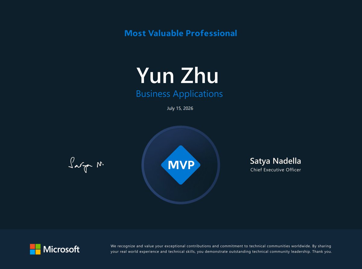 yzhums's tweet photo. Honored to be awarded the Microsoft MVP for the 6th year in a row! ๐๏ธ
Looking forward to another year of innovation and collaboration. Congrats to all my fellow MVPs! ๐ฅ
https://t.co/82IdkJtpiV
#MVPBuzz
#MVPAward
#Dynamics365
#MSDyn365
#MSDyn365BC
#businesscentral https://t.co/SvBK1SAXOM