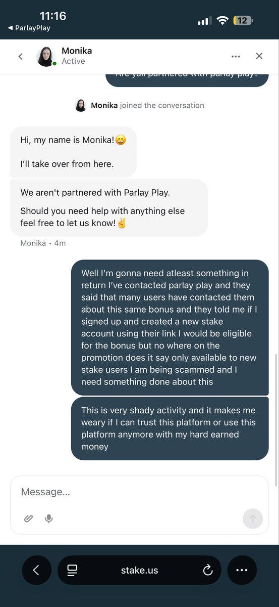 gatpacc's tweet photo. @Stake @parlay_play 
USERS BEWARE OF THIS SCAM STAKE PROMO PARLAY PLAY IS OFFERING AS PART OF THEIR “PARTNER REWARDS” CLICKED ON THE PROMO EARLIER TODAY AND IT SENT ME TO STAKE TO MAKE A PURCHASE OF $20 TO GET $40 STAKE CASH AND RECEIVED NOTHING…CONTACTED STAKE AND GOT NO HELP https://t.co/exDHYWhvCr