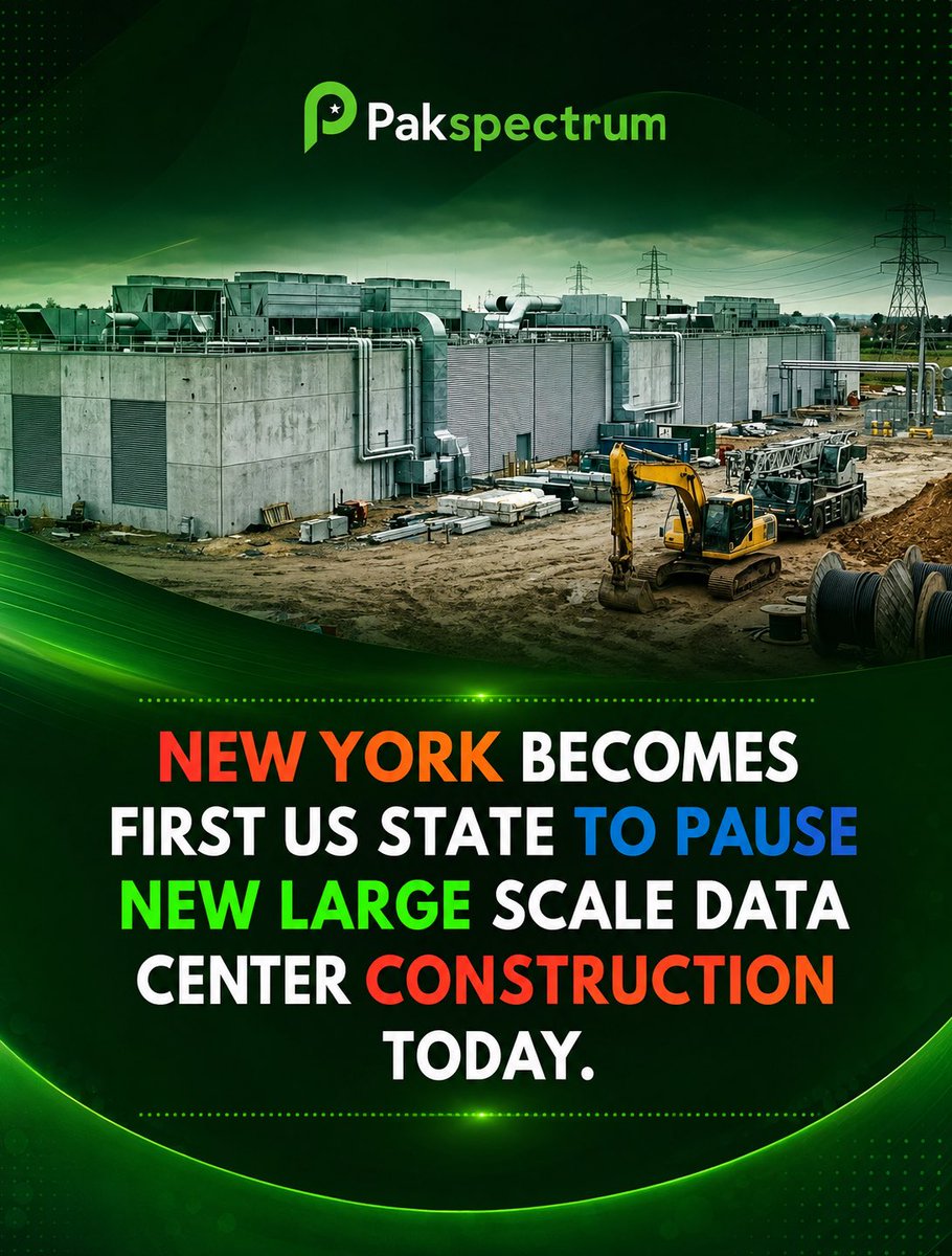 PakSpectrum's tweet photo. New York takes a major step in the data center debate. 🏗️🌐
As AI and digital infrastructure expand, the balance between technology growth, energy demands, and community impact becomes more important than ever.

Follow PakSpectrum for global stories, technology updates, and the facts behind the headlines.

#PakSpectrum #NewYork #DataCenters #ArtificialIntelligence #AITech #TechnologyNews #DigitalInfrastructure #FutureOfTech #USA #GlobalNews #TechTrends #Innovation #EnergyFuture