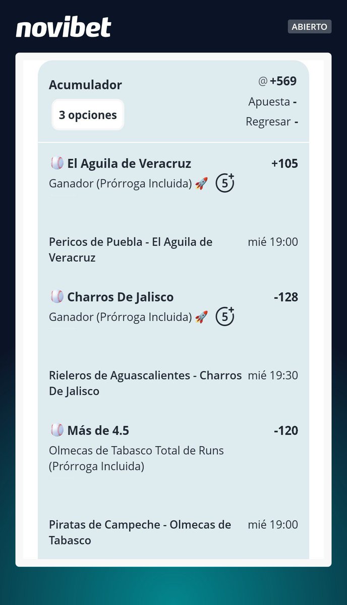 ZaschM's tweet photo. Ayer cobramos un +229, hace un rato un +276.

Podemos cerrar el dia cobrando un parlay de +569? ☘️☘️☘️

Tengo este freepick de LMB

💣Veracruz ML
💣Charros ML
💣Olmecas O4.5 Carreras

🔥Momio: +569🔥 https://t.co/RnZrvMLhVF