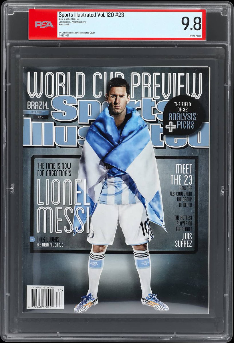 CGC_SI's tweet photo. Perfect timing on this copy of Messi’s 1st Sports Illustrated cover appearance from 2014. 

This auction just closed 4 days ago with a final price of $24,400 https://t.co/2TF1judFrj