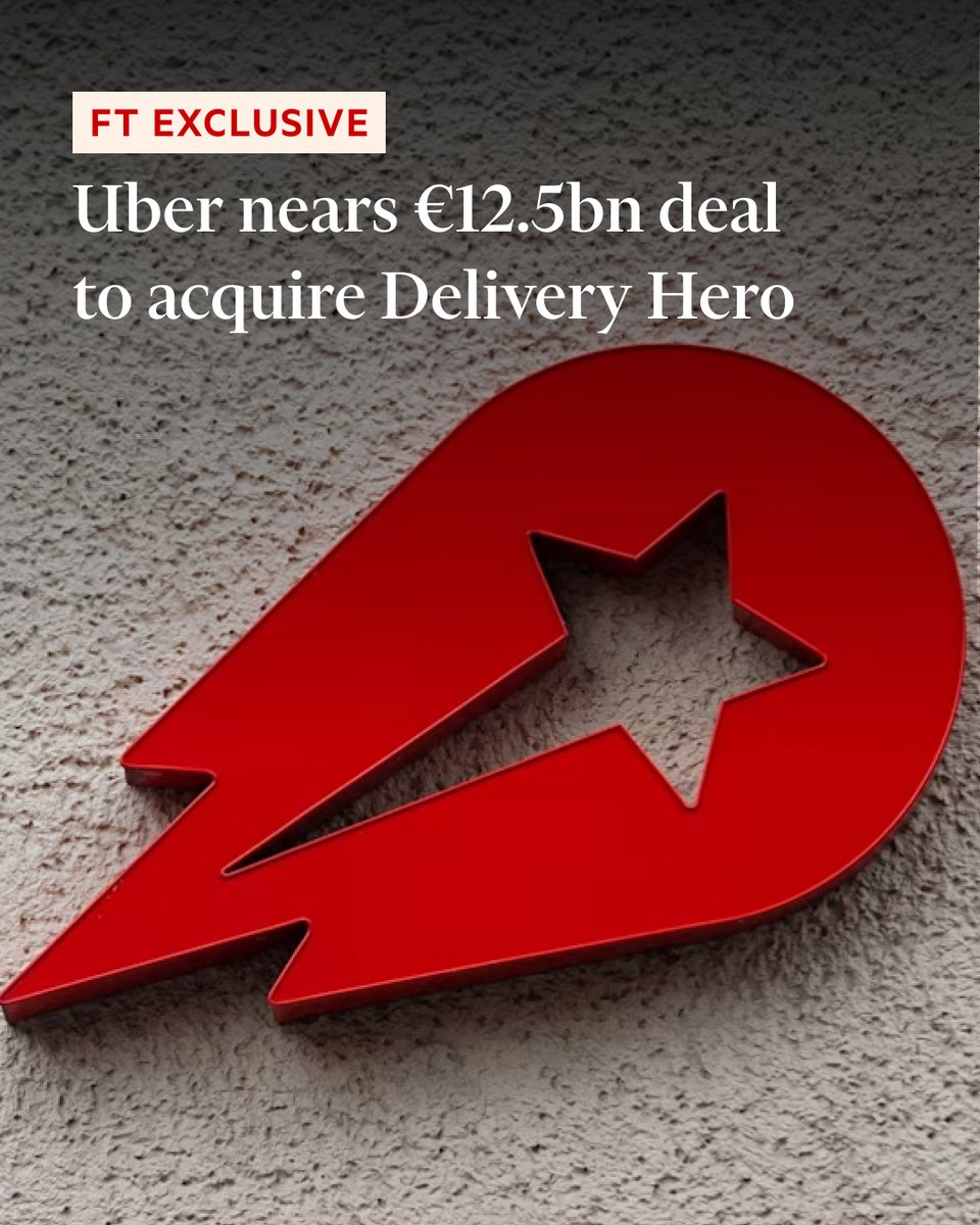 FT's tweet photo. FT Exclusive: The transaction will split Delivery Hero, with the group selling its Turkish arm alongside some European operations in an attempt to reduce geographic overlap with Uber. https://t.co/ptCFngxPJf https://t.co/yEAnguMWcd