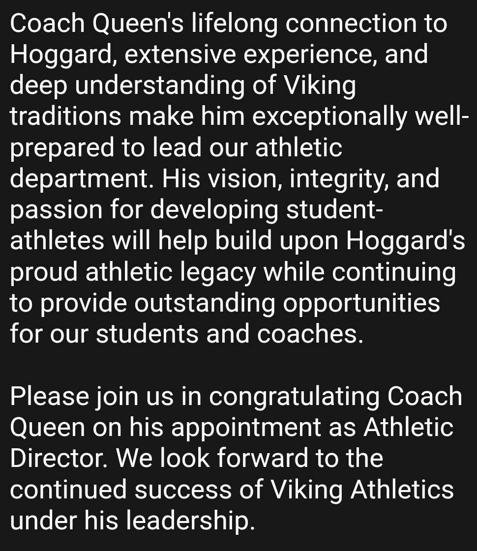 CoastalPreps's tweet photo. Hoggard has announced the hiring of longtime boys basketball coach Brett Queen as the new Athletic Director effective immediately. 

Queen will continue coaching basketball. He has a 444-212 career record. The Vikings played for the NCHSAA 8A state title last season. https://t.co/ugHSSQNTCo