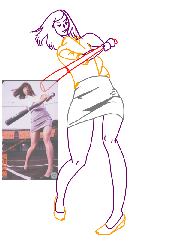T2Tranquil's tweet photo. Drew this on stream. Was fun. Practiced folds and clothing. Honestly think I did pretty good. Major issues (minor imo) is that bat is janky and the skirt was even more high waisted than I thought LOL. And the left arm is crazy apparently XD. https://t.co/8bxUpqIdUH