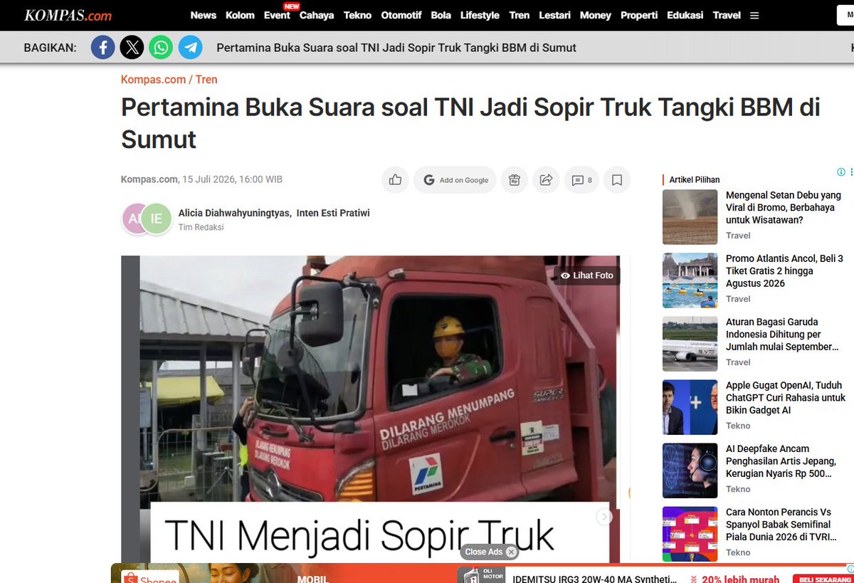 djoniecash2's tweet photo. Saya curiga pertamina bermain2 seperti pln. Mensabotase. 

Disaat pemerintah sdg melakukan perubahan solar ke b50 n kebijakan BBM lain, 

Entah alasan apa, Pertamina pecat2in supir truk tanki, yg berdampak kekacauan distribusi bensin n solar, sampai akhirnya tni turun tangan. https://t.co/pH2F601Nmd