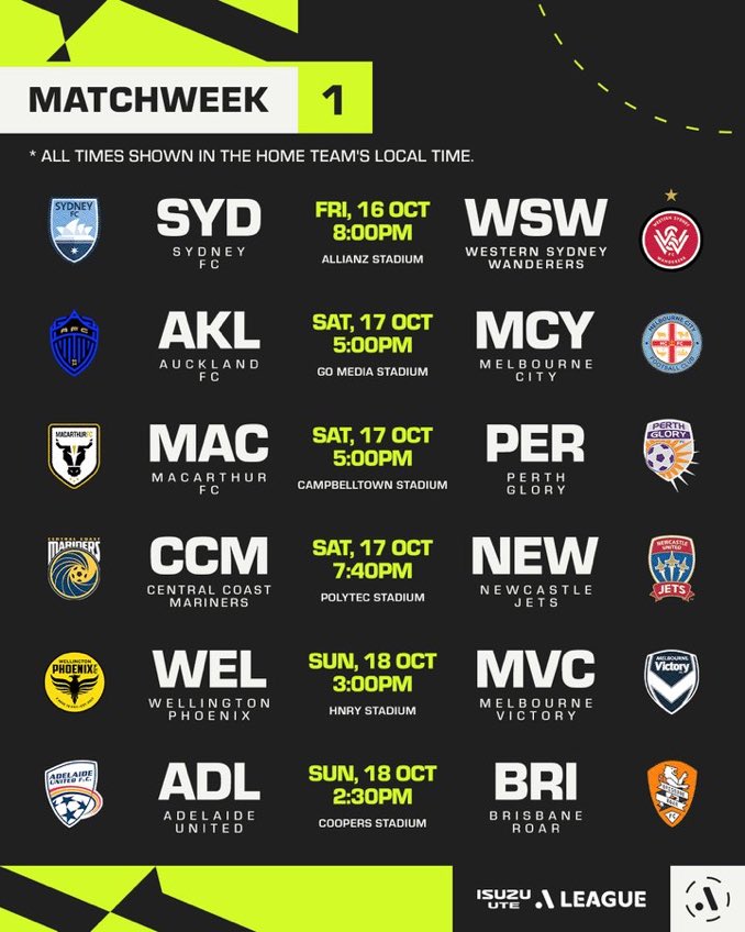 AussieTribun's tweet photo. A League'de 1. Hafta fikstürü belli oldu.

Sezon Sydney derbisiyle açılıyor.

#ALeague https://t.co/feR2bas165