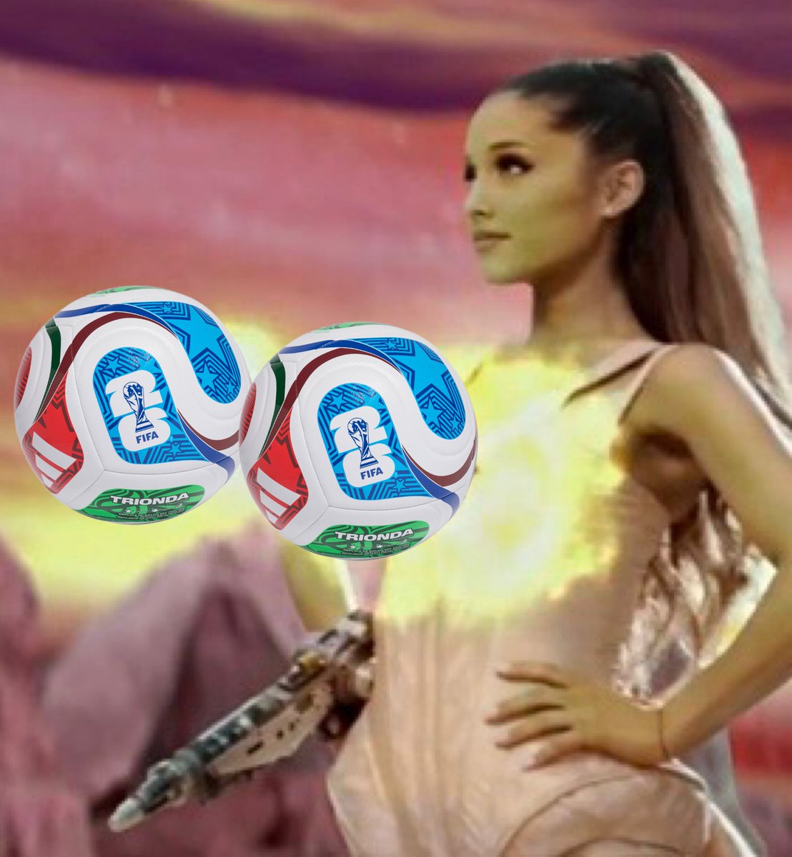 TheGrandeTop10's tweet photo. 🚨Ariana Grande will be using her rocket titties to help Spain score goals in the World Cup final. https://t.co/86mGXe7i6f