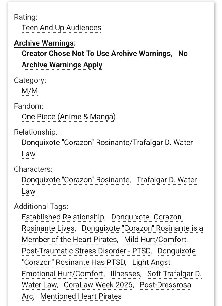 animeangelriku7's tweet photo. First fic for #CoraLawWeek2026!! I'll be posting a fic every day of the week! For the prompt of "caretaker," have Rosi look after a sick Law!! 

#coralaw #donquixoterosinante #trafalgarlaw https://t.co/EBmRn5fbko