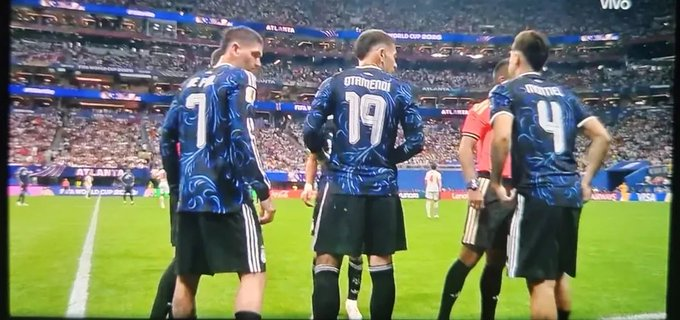 SpoofyBTC's tweet photo. Look at the in-match substitutions for Argentina today. 

#3 off for #22. 322 = Skull And Bones

#7, #19 and #4 all standing perfectly together. 

Final is on 7/19. Argentina looking for World Cup #4. 

Cancelled "Finalissima" Spain vs Argentina match was to be played on MARCH 27, 2026.

March 27 to July 19 is exactly 3 months 22 days.

Scripted magic. 🪄