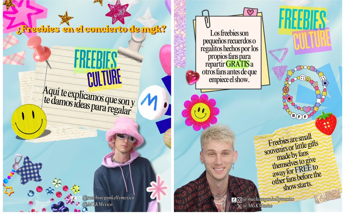 MGKMexico's tweet photo. 😊 FREEBIES CULTURE, La cultura de los freebies ¿Qué son?, ¿Piensas dar algunos en el concierto de mgk? ¡¡¡Cuentanos y encuentra en este post quién o quienes regalaran freebies!!!!. https://t.co/7N1zEm6Vga