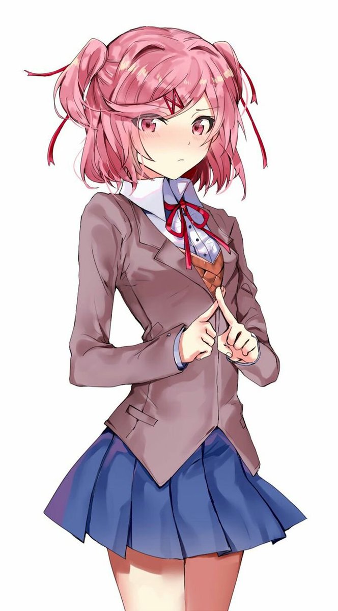 NatsukiCanTry's tweet photo. "I'm so hot.... what is wrong with me?" Natsuki fidgets in her seat, squirming her legs tightly together. https://t.co/XRzoYXVlwo