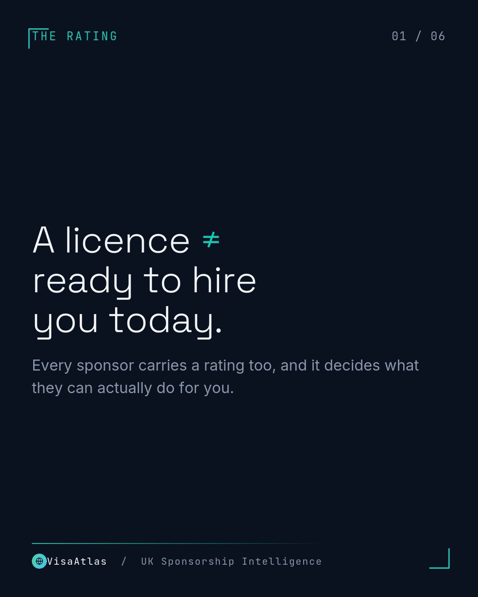 visaatlasuk's tweet photo. Being on the sponsor list does not mean a company can sponsor you today.

A rated: fully trusted, can issue you a certificate right away.

B rated: under a compliance fix, cannot take on new overseas hires until it clears.

There is also a rare provisional rating for brand new UK setups.

Always check the current rating, not an old one.