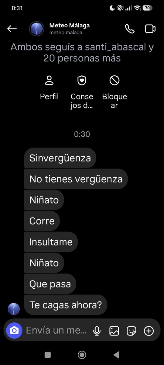 Jesustormchaser's tweet photo. Estos comentarios son de el supuesto mejor meteorologo chamizo, insultando sin yo decir apenas nada.... @Storm_Malaga @Meteohuelva @frabedala https://t.co/EtbUsDiDc6
