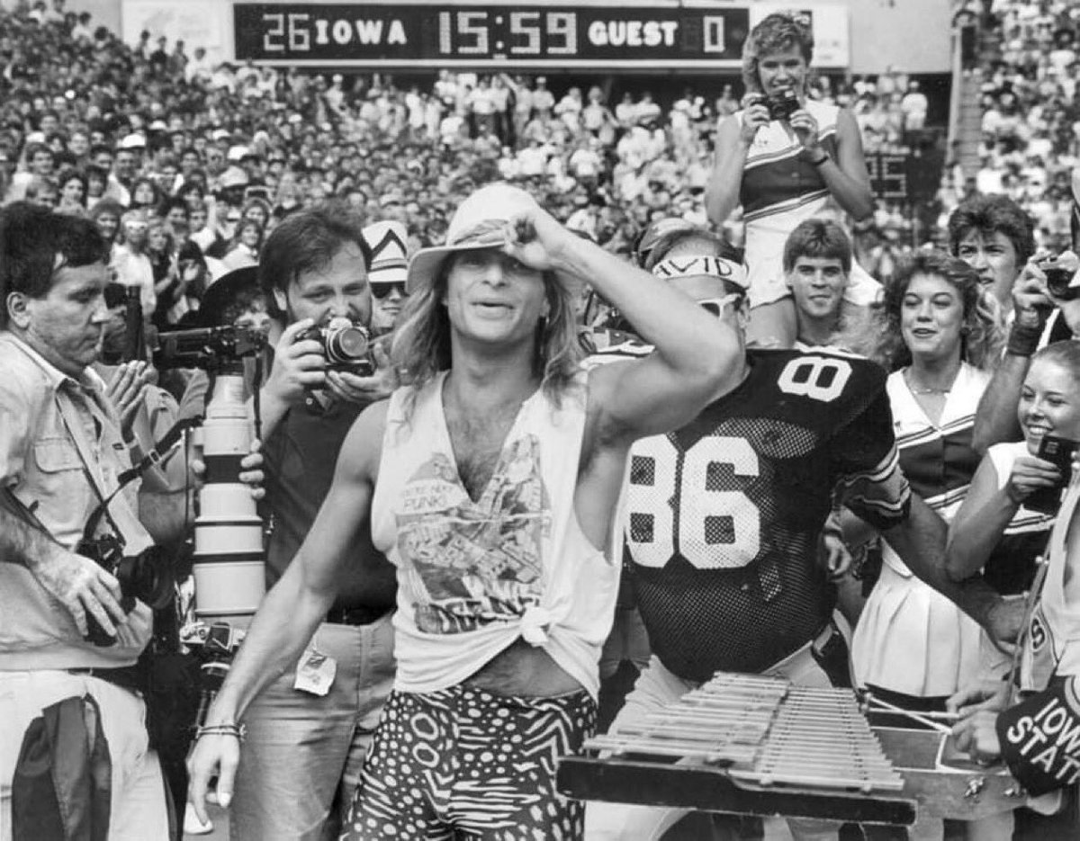 Super70sSports's tweet photo. If you thought Iowa was going to lose at home with David Lee Roth in the stadium, you were sadly fucking mistaken. https://t.co/EBIDxogYua