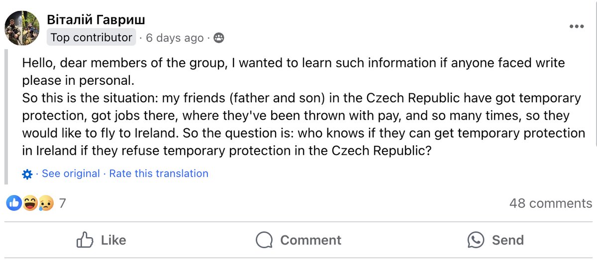 CharlieHouse's tweet photo. @amandaregan2024 Blast from the past. They need their refugee protection! I have more old screenshots, before they blocked me from the group - Ukrainians in Ireland on FB. https://t.co/mVCWIR0Jfn