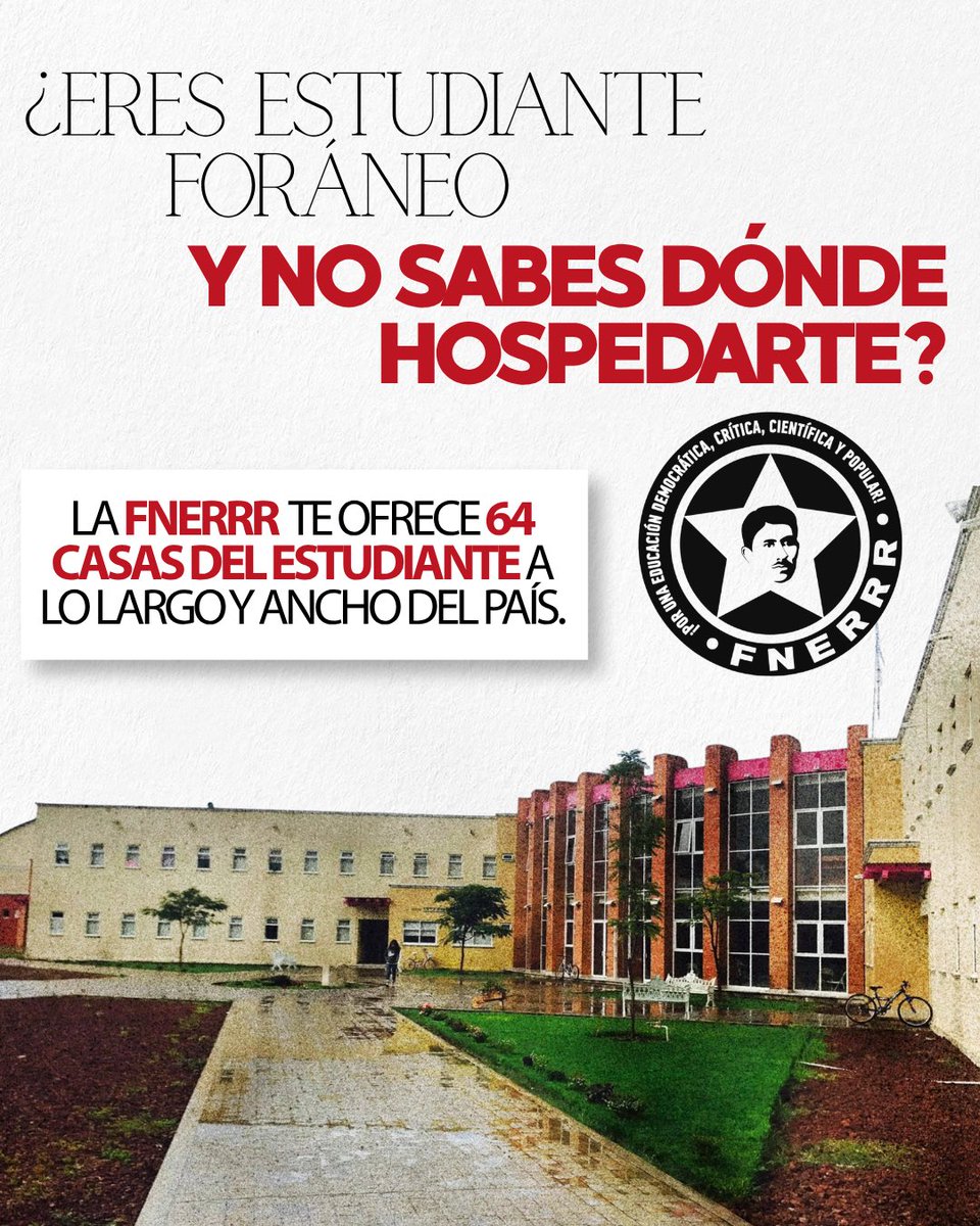 FNERRR_NACIONAL's tweet photo. 🔴 ¿𝐄𝐫𝐞𝐬 𝐞𝐬𝐭𝐮𝐝𝐢𝐚𝐧𝐭𝐞 𝐟𝐨𝐫𝐚́𝐧𝐞𝐨 𝐲 𝐧𝐨 𝐬𝐚𝐛𝐞𝐬 𝐝𝐨́𝐧𝐝𝐞 𝐡𝐨𝐬𝐩𝐞𝐝𝐚𝐫𝐭𝐞? 🧐🏠

• Albergues estudiantiles que ofrecen hospedaje a bajo costo a jóvenes de escasos recursos.
• En estos espacios también se promueven el arte, la cultura y el deporte. https://t.co/UnX6DUNa1A