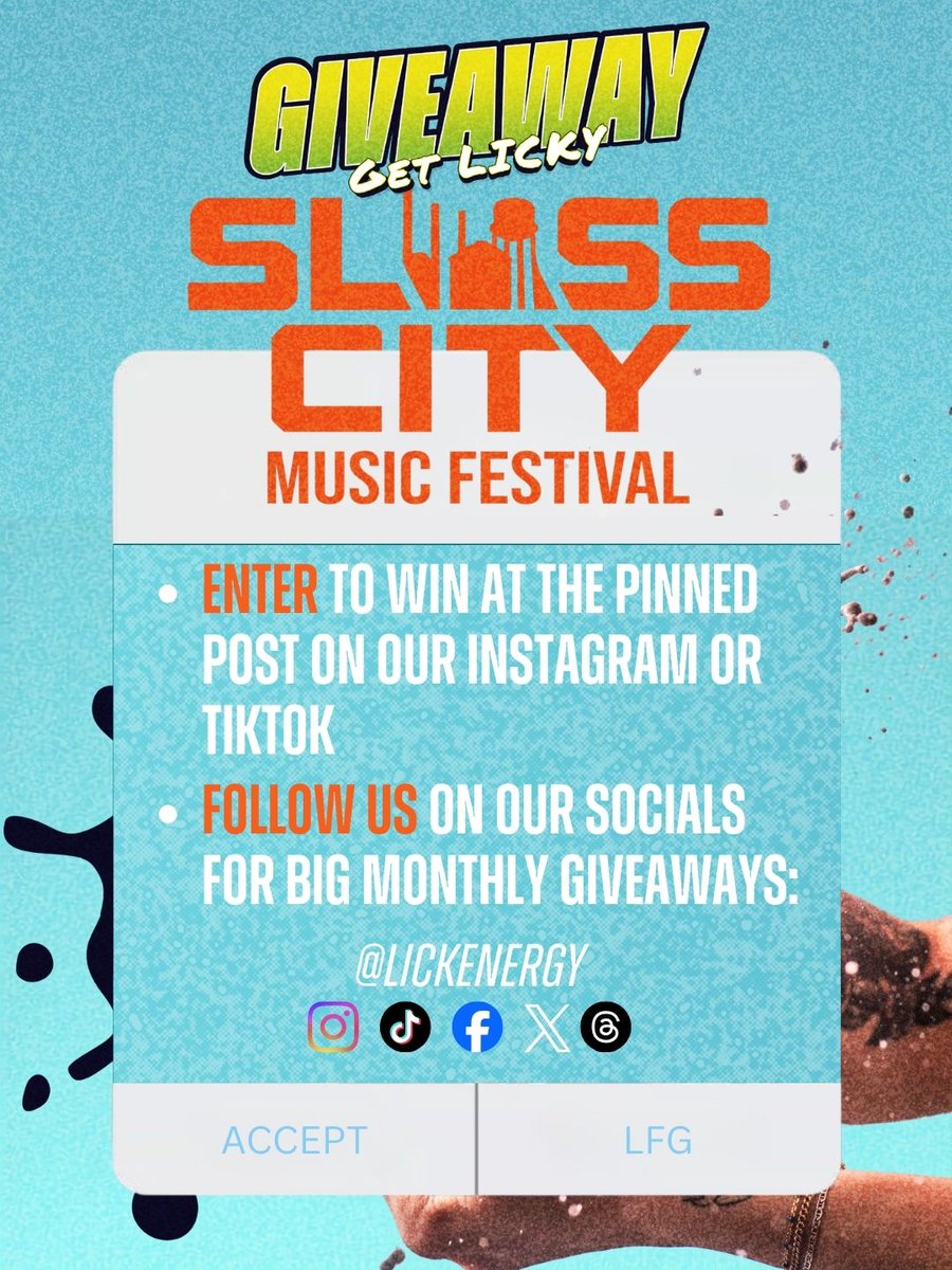 lickenergy's tweet photo. 🎵🚨GET LICKY SLOSS CITY TICKET GIVEAWAY 🚨🎵

🏆 3 Grand Prize winners will receive:
✔️ TWO VIP Tickets
✔️ ONE 6-pack of LICK Energy

🎟️ 10 Runner-Up winners will receive:
✔️ TWO GA Tickets
✔️ ONE 6-pack of LICK Energy

TO ENTER follow the rules here: https://t.co/F2kBsNOzjq https://t.co/eiAK6ekHQv