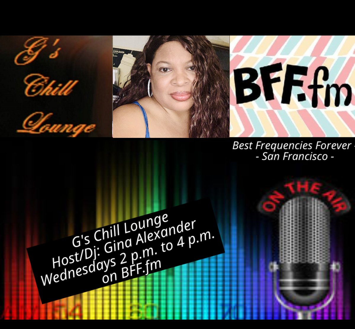 dhymemond82's tweet photo. 7/15/2026 PODCAST: G's Chill Lounge  

Host/Dj: Gina Alexander for @gschilllounge
on BFF.fm-Best Frequencies Forever  

LISTEN: https://t.co/ZxLKI2ohRR
feat. Indie R&amp;B, Chill, Smooth Jazz, and World Music                                   

#gschilllounge #bayarea #radioshow https://t.co/FtGk1uGkCl