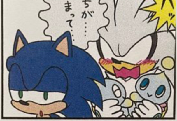 PrettyFluffyBoy's tweet photo. Silver stops in the middle of issuing a threat, because some Chao came up and want to climb on him and cuddle with him. Silver plops onto the ground and indulges them while they play in his fluff and lie against his quills. https://t.co/zf7u5YfhPt