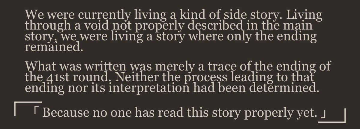 10lambs's tweet photo. @HANSOOYOUNGFAN + the term "side stories" is only in terms of chronology, just as main story orv is the "epilogue" of twsa. 
i think this quote addresses that fact pretty well https://t.co/GI2OTophBj