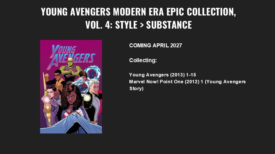 epicmarvelpod's tweet photo. NEW EPIC COLLECTION ANNOUNCEMENTS for APRIL 2027!
#ultimatexmen #youngavengers #milesmorales #spiderman #deadpool https://t.co/aCdJkwOU5x