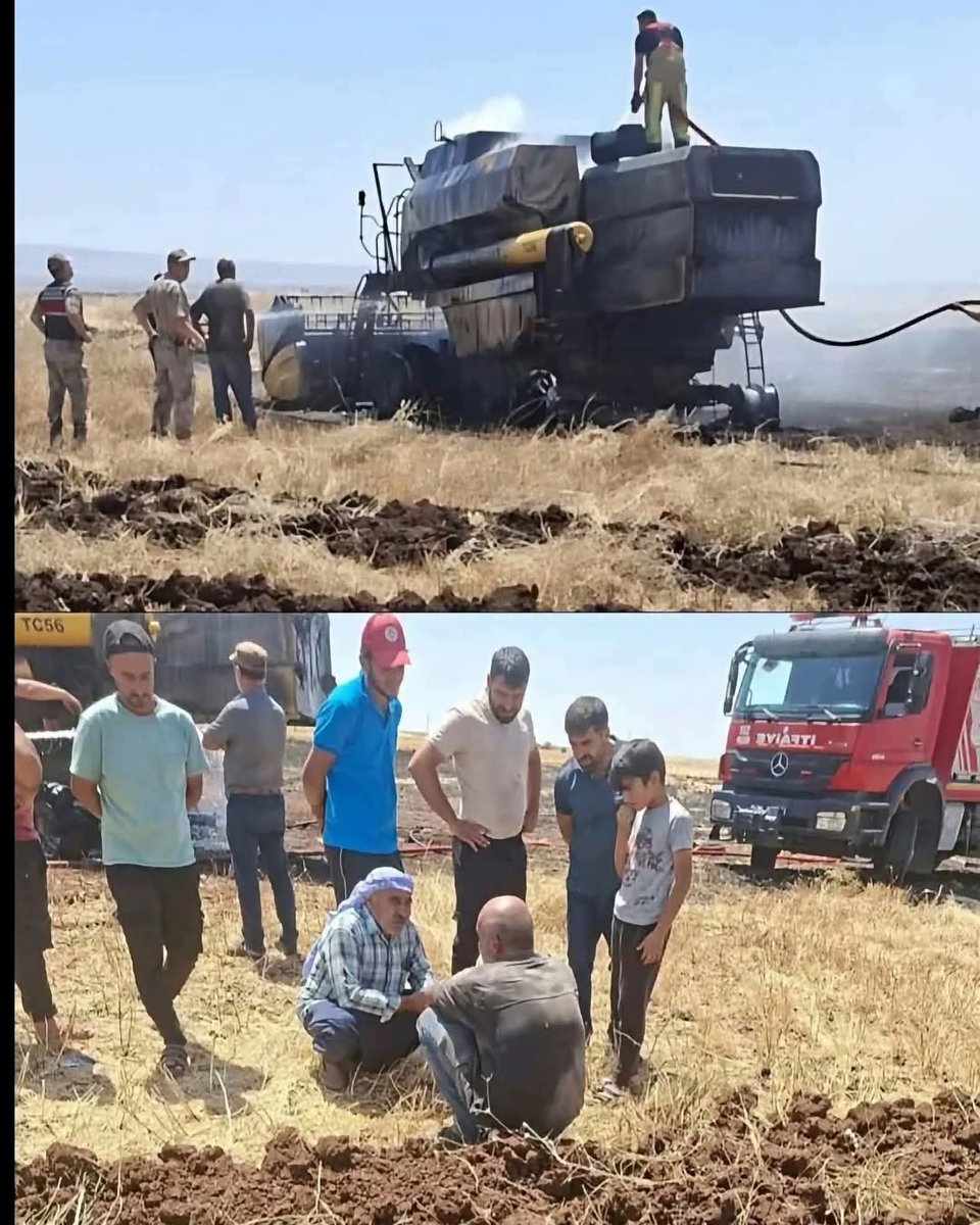 azizyazar47's tweet photo. TERÖRİST DİYENLER BURADA MI?

Yozgat'tan Diyarbakır'a gelen biçerdöver, çıkan yangında tüm müdahalelere rağmen kül oldu.

Mağdur olan biçerci kara kara düşünürken çiftçiler kendi aralarında para toplayarak Yozgat'tan gelen  biçercinin  zararını karşıladılar.

Birileri inatla kin ve nefretle ırkçılık yaparak milleti birbirine düşürürken Kürtler kardeşlik ekmeye devam ediyor 👏🏻