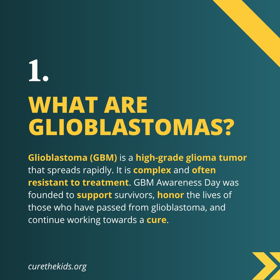 PBTF's tweet photo. Join us on #GlioblastomaAwarenessDay to shine a light on one of the deadliest and most aggressive pediatric brain tumors. Share this post to help educate your community on GBM and connect with us anytime at familysupport@curethekids.org. https://t.co/0yLlXGqHLV
