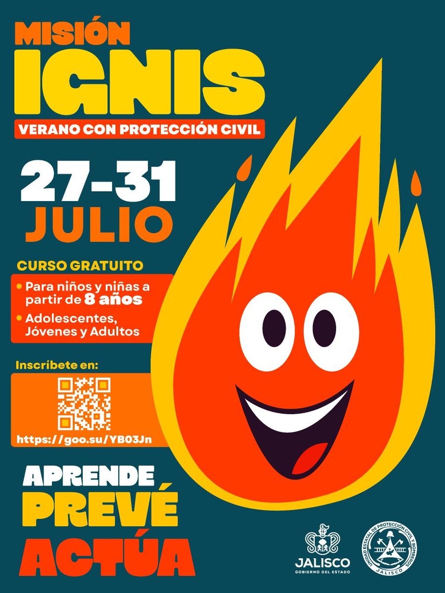 PCJalisco's tweet photo. 🌟 ¡La aventura del verano te espera! Este 2026 celebramos 20 AÑOS de realizar nuestro tradicional Curso de #VeranoPC, que en esta ocasión llega con una temática especial: "Misión #Ignis", inspirada en el fuego, la energía y el trabajo en equipo. 🔥🎯
🎒 Invitamos a niñas, niños y jóvenes de 8 a 16 años a participar del 27 al 31 de julio, de 10:00 a 13:00 hrs. en nuestra Comandancia Central y en Comandancias Regionales. 🚨🚑
📣 ¡No dejes pasar esta oportunidad! Inscríbete en https://t.co/BpuQuFDgi1 y sé parte de una experiencia llena de aprendizaje, diversión y nuevos desafíos. CUPO LIMITADO.
¡Te esperamos! 🚒✨
@sergioramloz