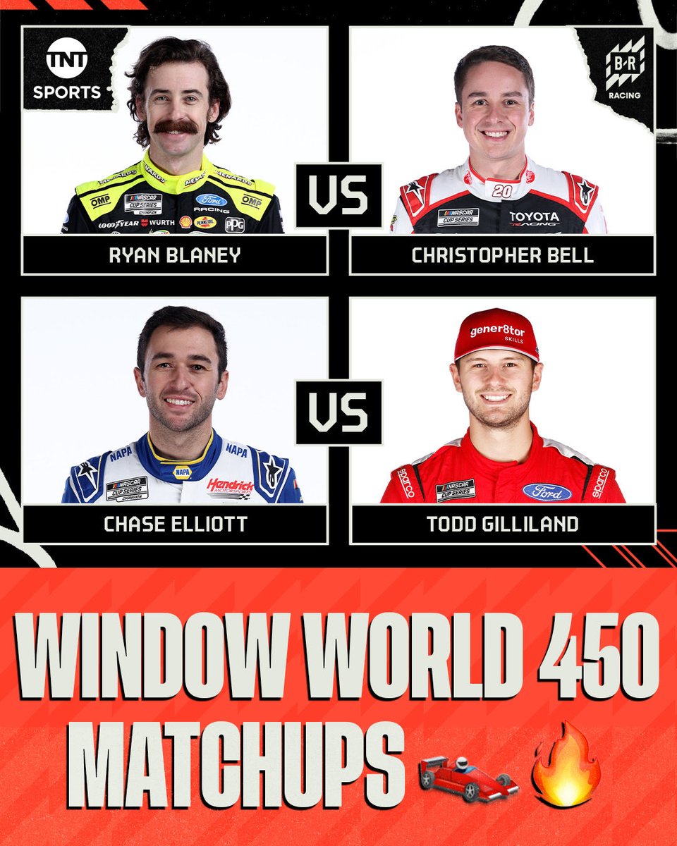 TNTSportsUS's tweet photo. The Window World 450 matchups are set 🏎️🏁

Who’s punching their ticket to the final round of the In-Season Challenge? 👀 https://t.co/2RoI5DkRsi