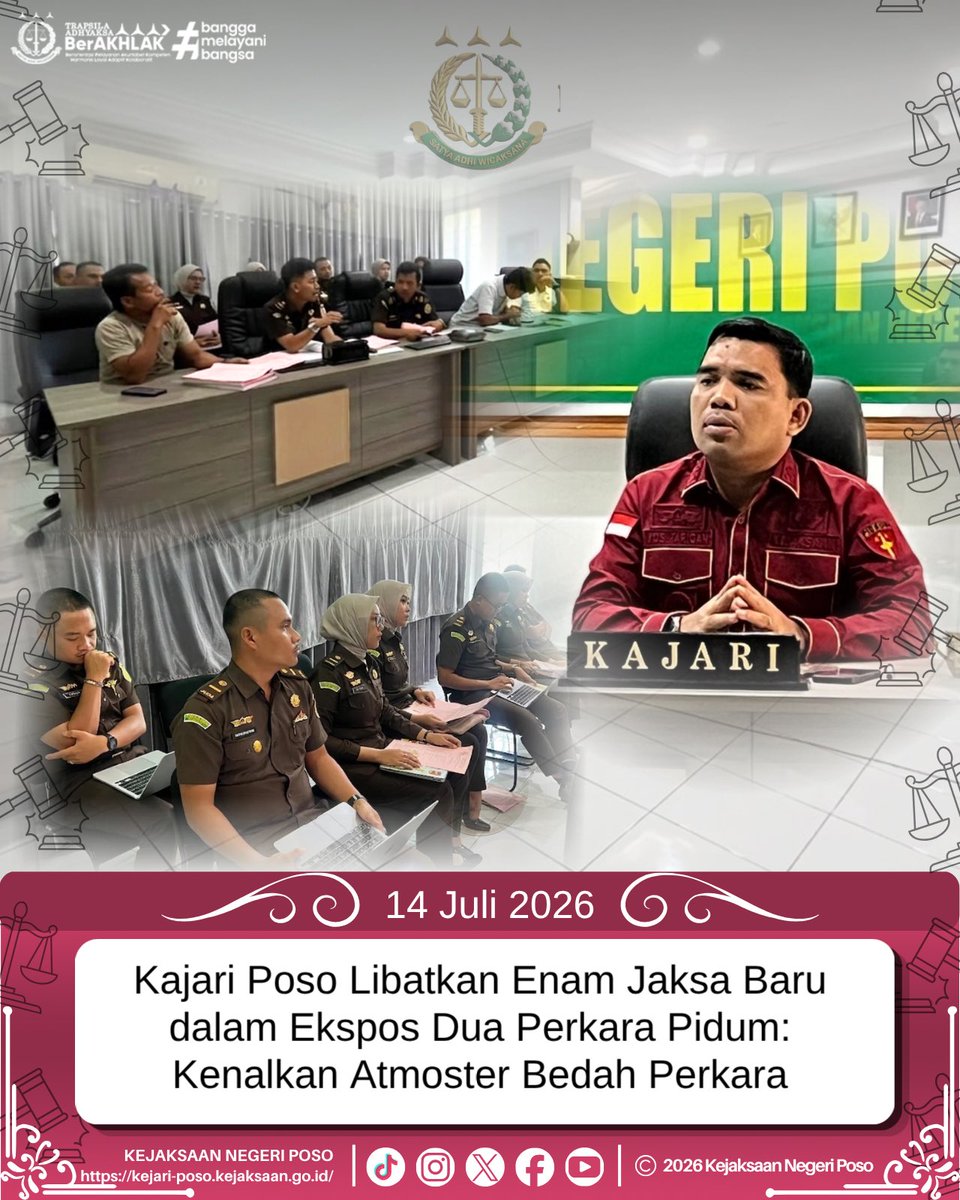 KejariPoso's tweet photo. Kajari Poso Libatkan Enam Jaksa Baru dalam Ekspos Dua Perkara Pidum: Kenalkan Atmosfer Bedah Perkara https://t.co/IOdamslaGa