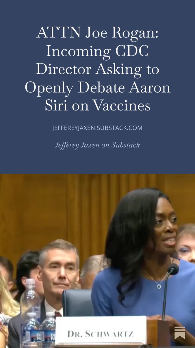JeffereyJaxen's tweet photo. Since Dr. Peter Hotez backed out of a Joe Rogan-sponsored debate with Kennedy perhaps the incoming CDC director can have an open discussion with Aaron Siri to help build public trust around the practice of vaccination.

STORY: https://t.co/DuaIv9JIUI https://t.co/jZ3RcBRIyo