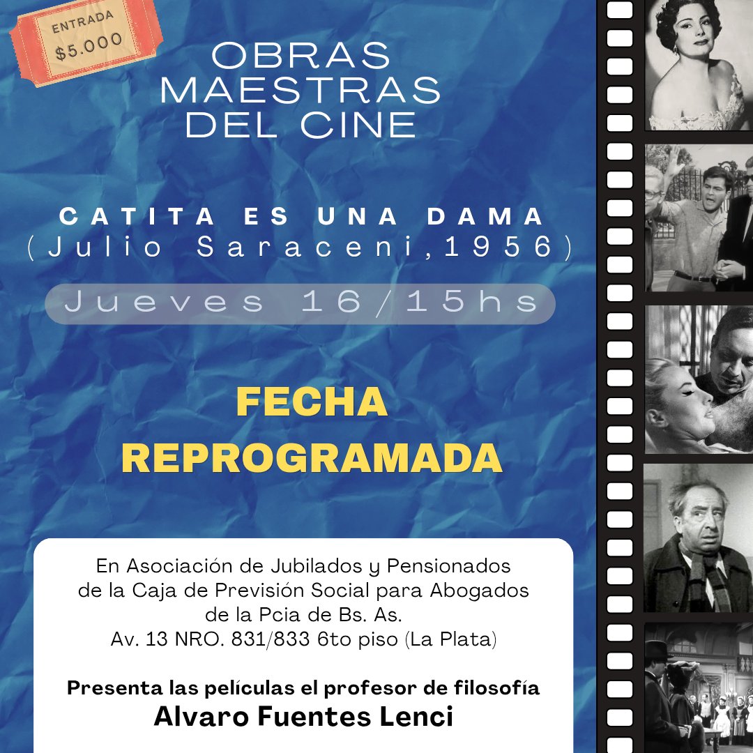 alvarobloguero's tweet photo. Atención La Plata, mañana ciclo de cine, con película de Niní Marshall. A las 15hs https://t.co/KTK114fqGD