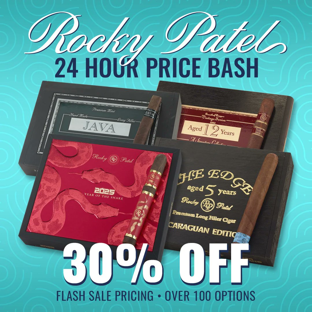 CigarFinder_'s tweet photo. Rocky Patel FLASH SALE: 30% Off Over 100 BOXES - Only 24 hours to SAVE. You in? SHOP NOW!

https://t.co/Px7F8X1sla
(Click Link to Activate Discount) Exclusions Apply
Find All Cigar Coupons at https://t.co/Uo2YPh3wn4
Expires: 07/16/26 or While Supplies Last
Brought to you by https://t.co/LUw5M5mBA5