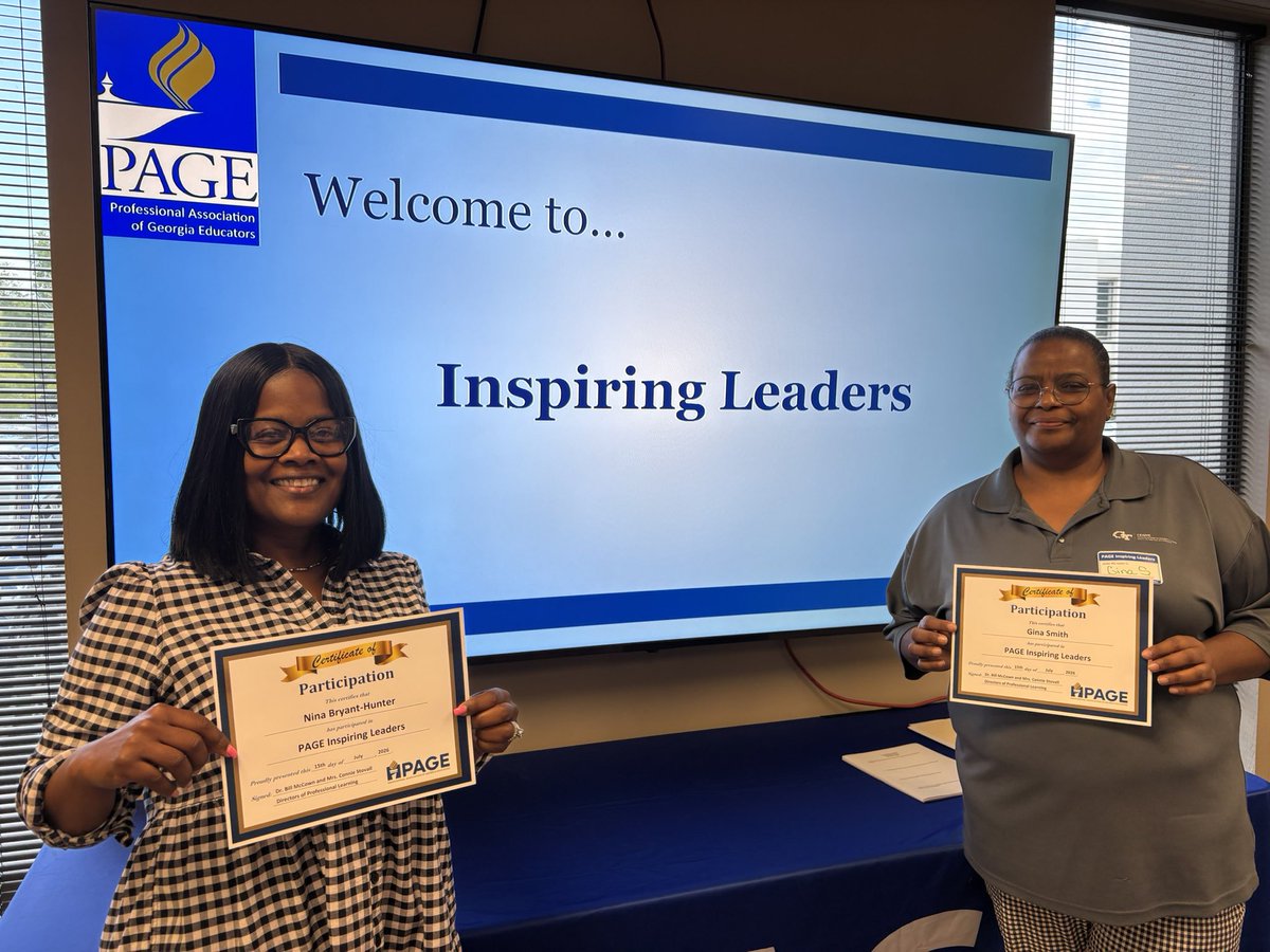 GinaSmi31304522's tweet photo. Here's a polished version of your social media post:
Honored to join Mrs. Nina Bryant-Hunter, Dr. Gina R. Smith, and fellow colleagues from Savannah-Chatham County Public School System at the Professional Association of Georgia Educators (PAGE) Inspiring Leaders Training. https://t.co/1FhfkIgXo8