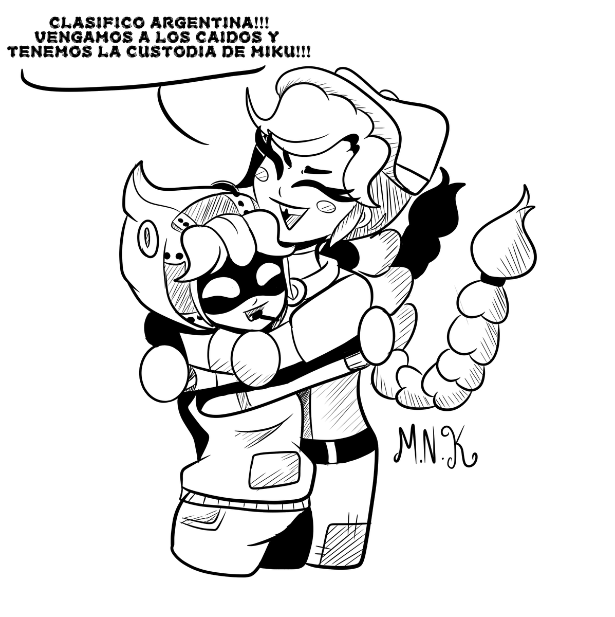 Kitsune_ivonic's tweet photo. Boceto rapido de celebracion◝(ᵔᵕᵔ)◜
Jessie hincha del Argentina/Leon no sabe de futbol pero feliz por Jessie

#BrawlStars #BrawlArt #brawlstarsleon #argentina #brawlstarsjessie #lessie #BrawlFanart #lizardturret https://t.co/jLA3BcsWHV