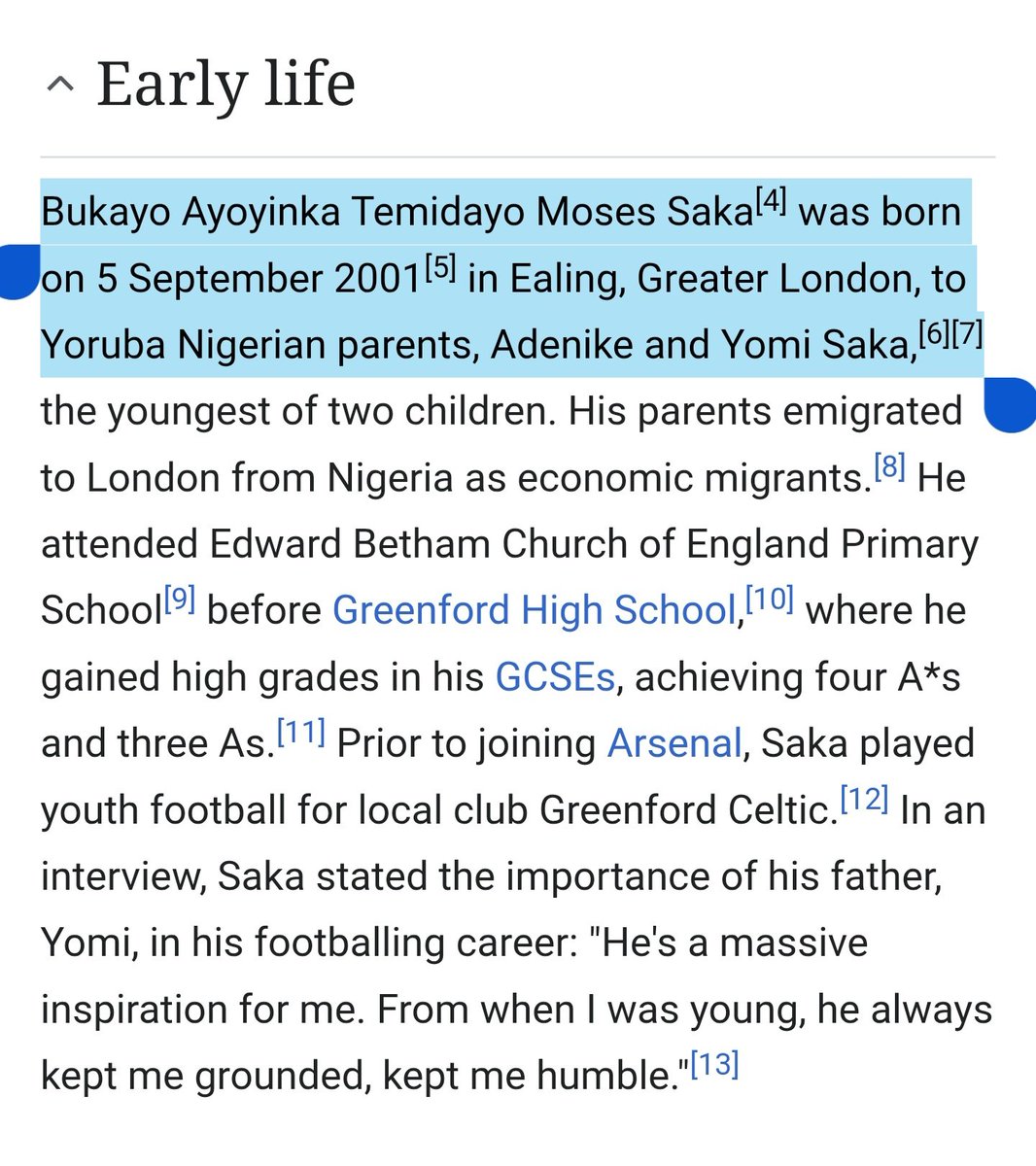 Dons_Observer's tweet photo. @NealOKelly @FUDdaily Haaland was born in England but plays for Norway because he states he is Norwegian, so explain how Saka is English, is it magic soil?

He is a african who ancestory is Nigerian, that is where his blood and dna come from. Same if an englishman was born in Japan he is not Japanese. https://t.co/neoHeIst1q