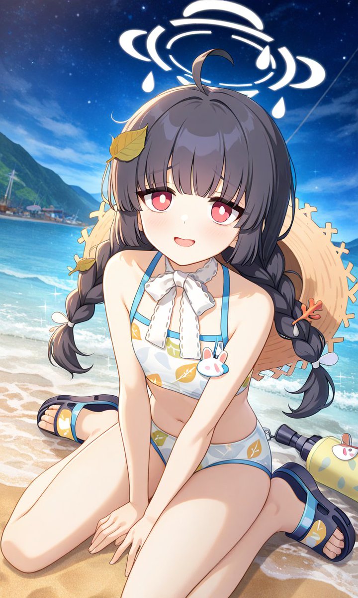おはようございます😆😆😆 今日のイラストは夜の海辺でブルアカのミユ