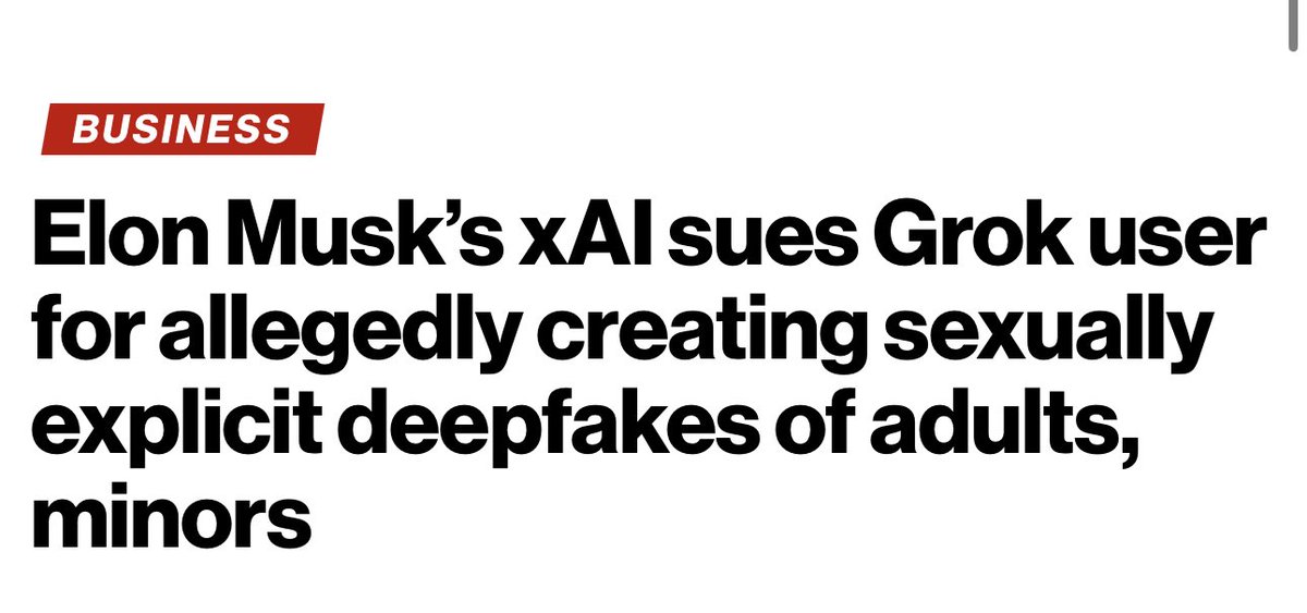 BrianRoemmele's tweet photo. BRAVO!

“xAI sues Grok user for allegedly creating sexually explicit deepfakes of adults, minors”

This is the right path. https://t.co/jqO934rhDg