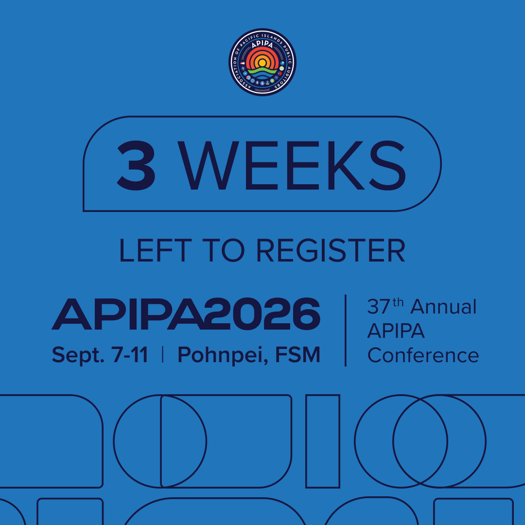 PITIVITI's tweet photo. 3 WEEKS LEFT TO REGISTER! APIPA 2026 Conference starts Sept. 7 in Pohnpei, FSM. Don’t miss your chance to connect, learn, and lead—secure your spot today! #APIPA2026 #PacificIslands #Pohnpei #FSM #SingleAudit #ProfessionalDevelopment #Networking #RegisterNow https://t.co/y9KIU9V9Fm