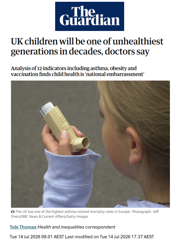 BigBadDenis's tweet photo. "UK children will be one of unhealthiest generations in decades, doctors say"

"Children in the UK will grow up to be one of the unhealthiest generations in decades, with child health outcomes having declined or stalled completely across all areas"

https://t.co/FMRoQtwR8f https://t.co/SFNsNXOjl1