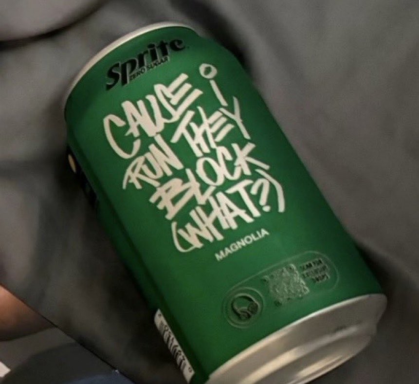 STRAPPEDUS's tweet photo. Lyrics from Playboi Carti’s classic song ‘Magnolia’ can now be found on Sprite cans &amp; bottles 🦋 https://t.co/F5avQ2chUR