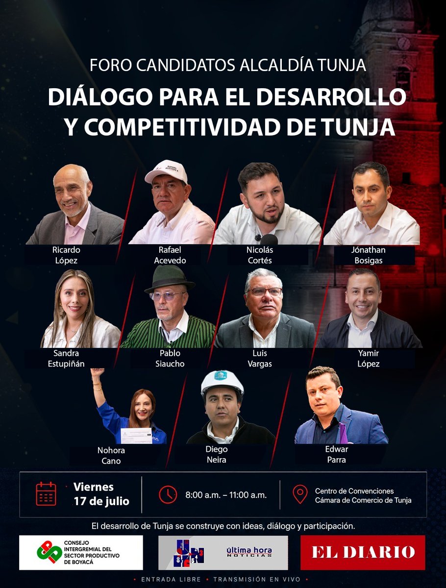 CamacolBoyaca's tweet photo. #ForoParaElDesarrollo 17.07📅Invitación abierta: empresarios, gremios, líderes sociales, estudiantes, académicos y ciudadanía en general interesados en conocer las iniciativas que plantean candidatos para el futuro de #Tunja👉🏼 https://t.co/6jcCJcMQy7
👉🏼 https://t.co/AnH3BnTtkf https://t.co/WDbcRWQWDP