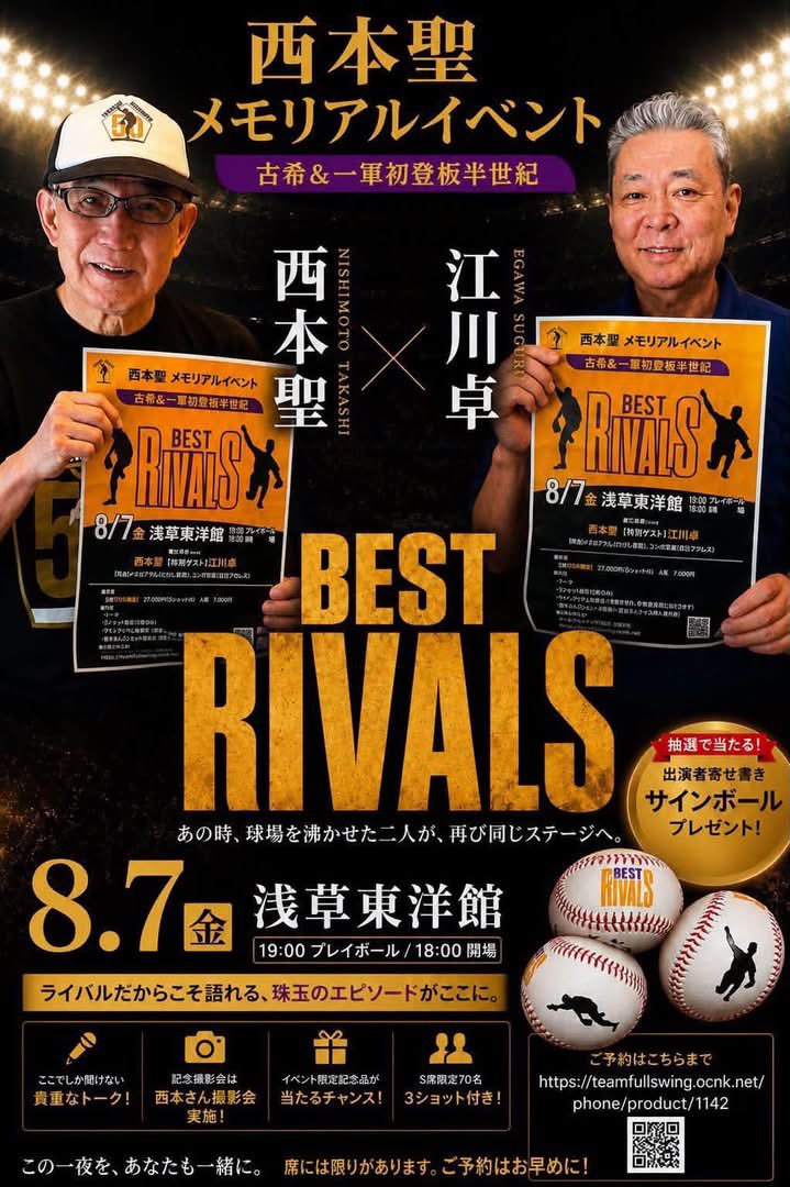一枚目の画像は、江川さんのサインボールの横に西本さんからサインを