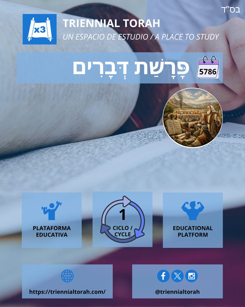TriennialTorah's tweet photo. 📖 Ciclo 1 - Parashat Dᵉvarim
Leé🧑‍💻, escuchá🎧 y aprendé🧑‍🎓en nuestra plataforma: https://t.co/9nD9D7xeRl 🤳
•
🌐https://t.co/Mn1Cf9ikAl
•
Tu apoyo es vital. https://t.co/Bjq3fDQ4qi
•
#torah #readingtorah #barmitzvah #batmitzvah #taameihamikra https://t.co/dbRmvmuzbU