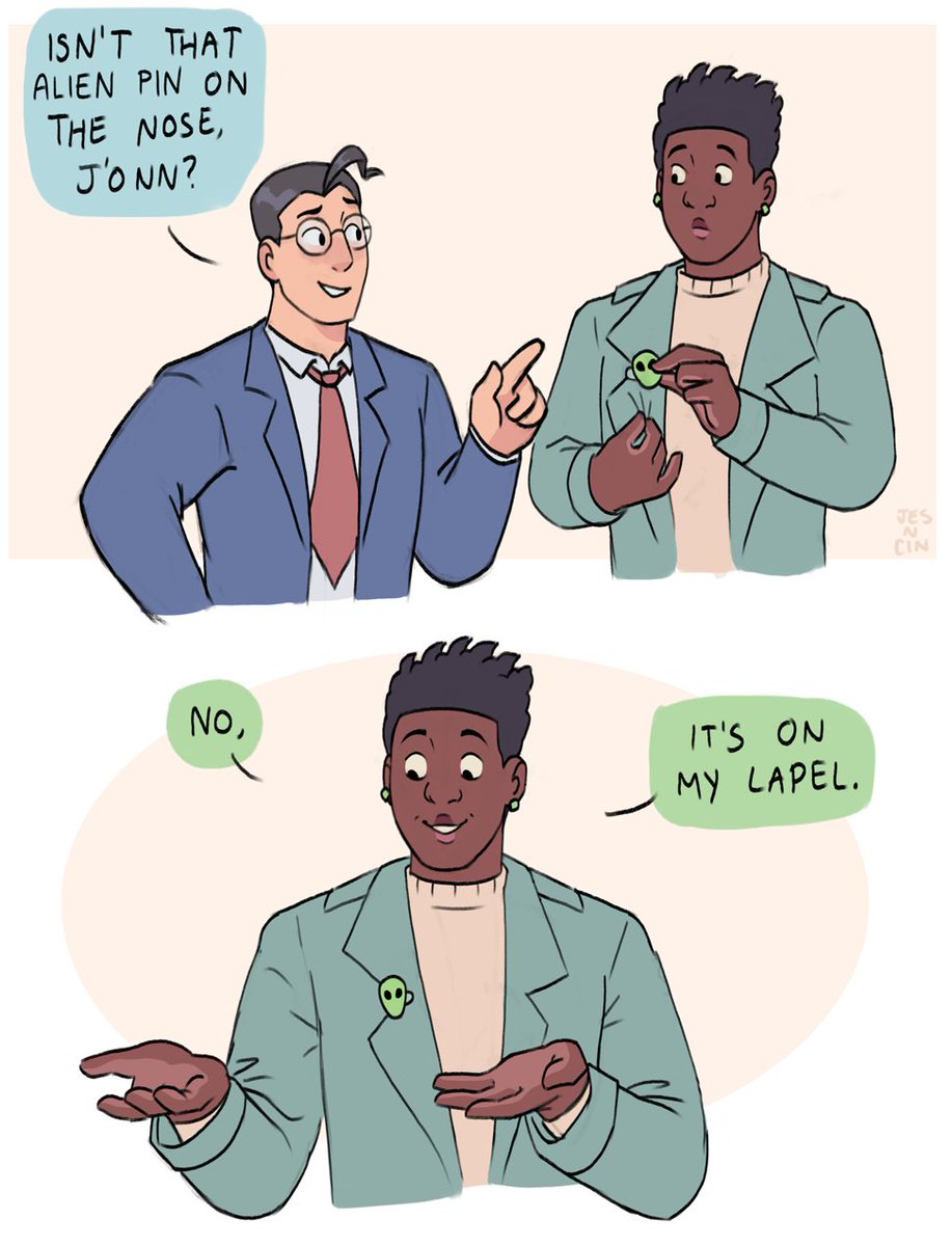JesnCin's tweet photo. Superman and Martian Manhunter discuss alien fashion https://t.co/w0UAPlLxFw